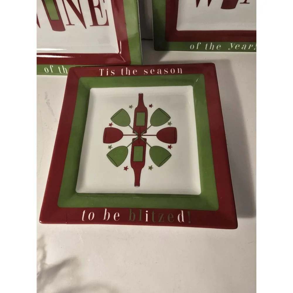 Wine Enthusiast Cellar 3 Squares Hand-Painted Dessert Luncheon Plates Set /0441